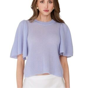 Autumn Cashmere Shaker Flare Sleeve Crewneck Cropped Sweater in Blue Blossom - M